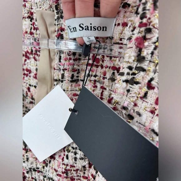 NWT En Saison Everleigh Midi Tweed Dress Beige Burgundy Size S - Picture 6 of 13